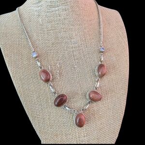Elegant Silver and Brown Stone Necklace